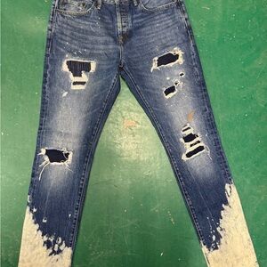 PRPS Distressed Skinny Jeans in Washed Blue with Bleach Hem